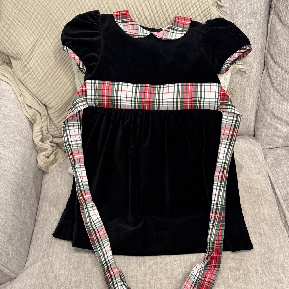 The Beaufort Bonnet Company Black velvet Dress with Plaid Details